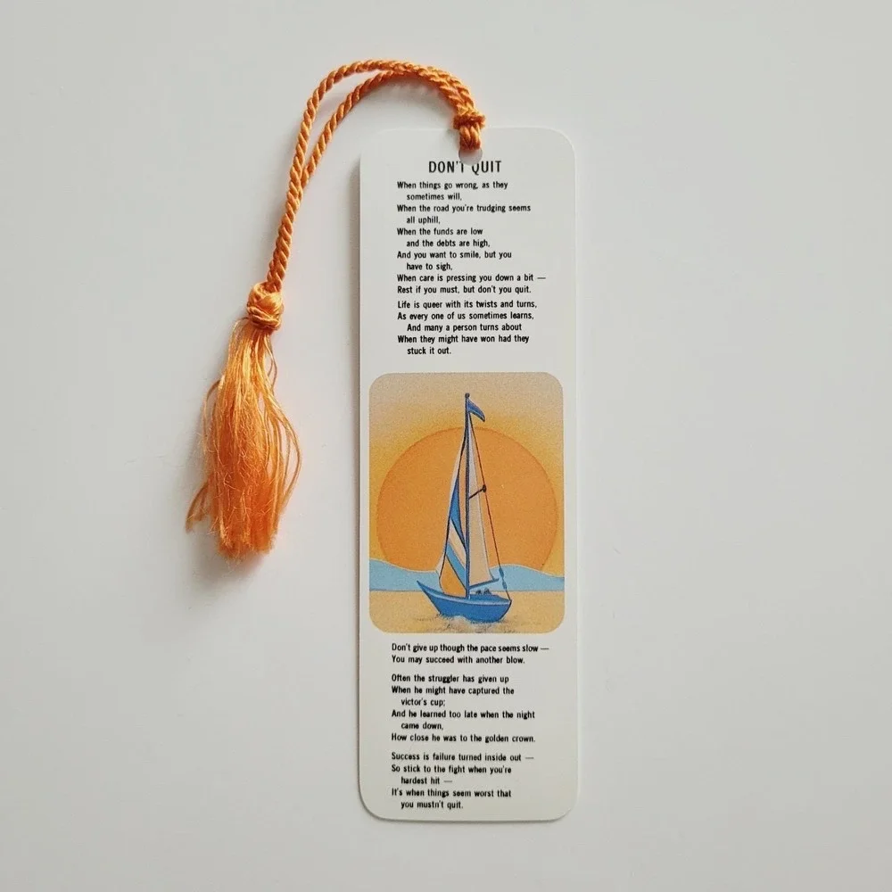 Vintage 80s Don't Quit boat Bookmark, Edgar Guest Poem Espanol Universal EBM 307